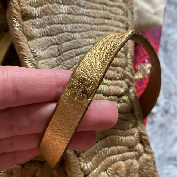 Tory Burch Two Band Flat Espadrille Slide Metallic Gold with Dustbag 9.5 - Picture 12 of 13